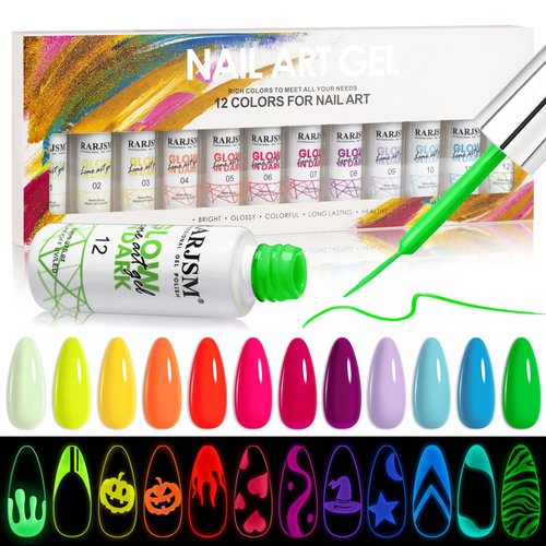 RARJSM Nail Art Gel Set, Glow In The Dark Gel Liner Nail Art Polish Luminous Gel Design Nail Poli...