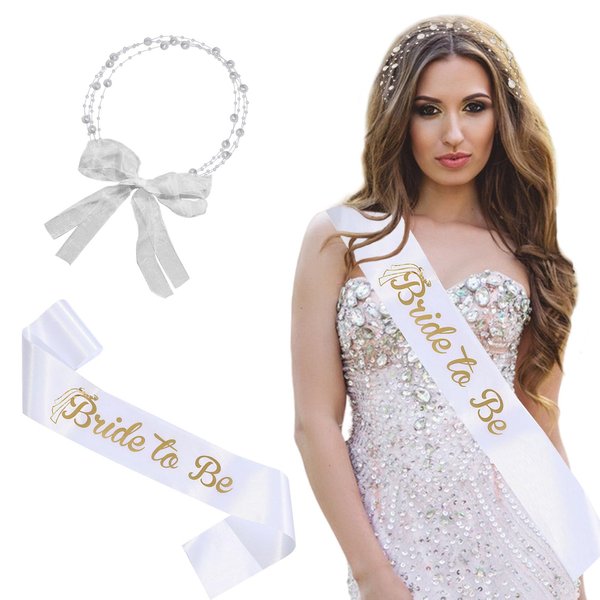 HIYMDOIT Bride To Be Sash & Bride Headband Kit for Women Bride Sash Pearl Headband Decoration Accessories for Bachelorette Wedding Engagement Bridal Shower Party Supplies