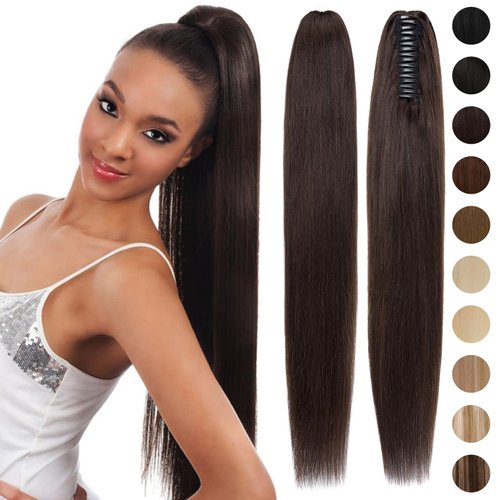 S-noilite Claw Clip Ponytail Extension Human Hair #2 Dark Brown Real Remy Human Hair Ponytail Ext...