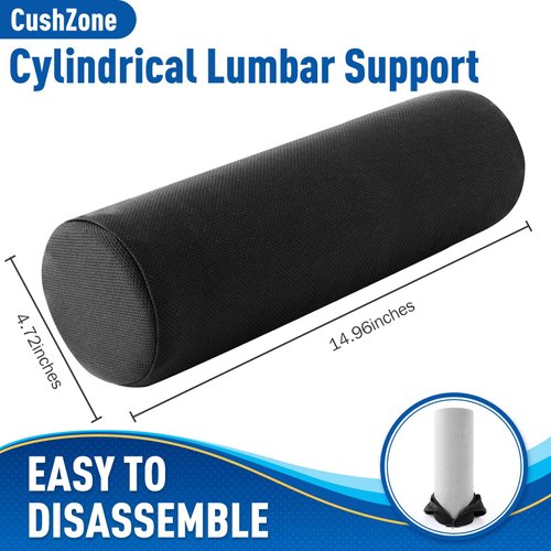 CushZone Seat Cushion, Lumbar Roll Support Pillow for Office Chair, Car, Gaming Chair, Memory Foam Back Cushion with Washable Cover for Relieving Back Pain & Improving Posture,Black