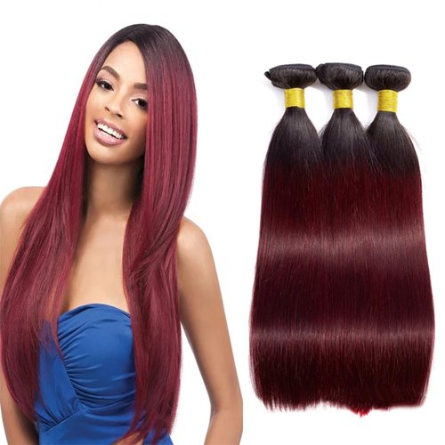 Burgundy Human Hair Bundles 1b99j Burgundy Straight Bundles Human Hair Double Weft Ombre Burgundy Bundles Silky and Soft Brazilian Remy Hair Extensions 3 Bundles 18 18 18 inch For Black Women