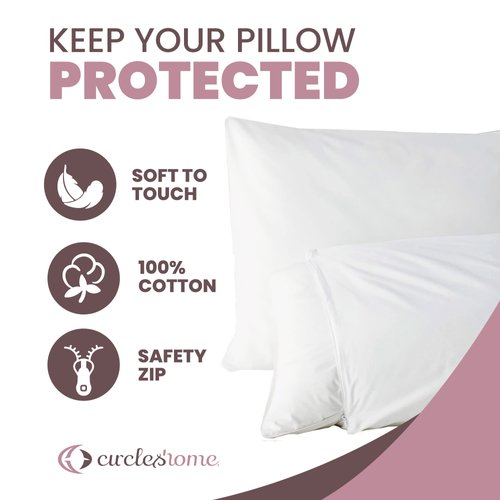 Zippered Pillow Protectors 100% Cotton, Breathable & Quiet (2 Pack) White Pillow Covers Protects from Dirt, Particles s & Debris (Queen - Set of 2 - 20x30)