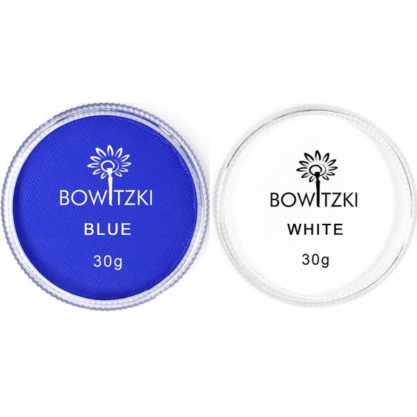 Bowitzki 30g Professional Face Paint Body Paint Water Based Face painting Makeup Safe for Kids and Adults Split Cake Single Color (White+Blue)