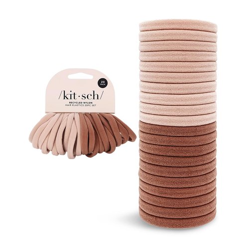 Kitsch Nylon Hair Elastics, No Tangle & No Breakage Hair Ties for Ponytails, Updos & Braids, For All Hair Types, Seamless, Damage Free Hair Accessories for Girls & Women, Blush, 20pcs