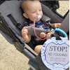 THREE LITTLE TOTS – Blue Arrow Modern Stop No Touching Baby Car Seat Sign or Stroller Tag - CPSIA Safety Tested