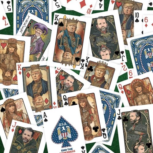 END THE WOKENESS: Trump Family Poker Playing Cards - Premium Collectible Deck Featuring Trump, Melania, Trump Jr., and Biden Joker Cardstock for Poker Nights - 52 Cards + 2 Jokers, Standard