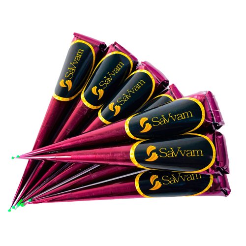 SaVvam 6 Pack 100% Natural Ready to Use Maroon Hair Color & Hair Dye Cones Plus Shinny Tassel Dangle Earring (Red)