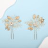 Teyglen 2pcs Bride Wedding Hair Pins Set Gold Leaf Rhinestones Beads Hair Pins Set Bridal Hair Accessories for Bride Gold Crystal Rhinestones Hair Pieces for Women Girls