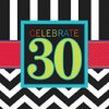 Must-Have Chevron and Stripes 30th Birthday Party Beverage Napkins Tableware, Pack of 16, Multi , 5"x5" Paper