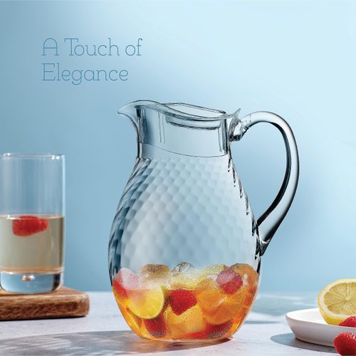 MosJos Acrylic Pitcher (72 oz), Clear Plastic, Water Pitcher with Lid, Shatterproof, BPA-Free Clear Pitcher, Ideal for Sangria, Lemonade, Juice, Iced Tea & More (Clear - Disign)