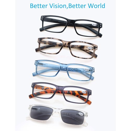 MODFANS 5-Pack Reading Glasses 3.5 Mens/Womens,Readers Comfort Spring Hinges,Sun Reader
