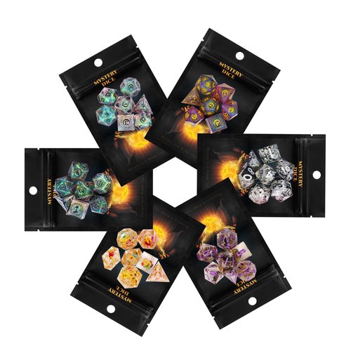 HDdais 7PCS Mystery Sharp Edge Dice Set, Handmade Resin DND Dice Set Transparent Glitter RPG Polyhedral Dice Set D&D for Dungeons and Dragons Role Playing Games and Other Tabletop Game, DND Gifts