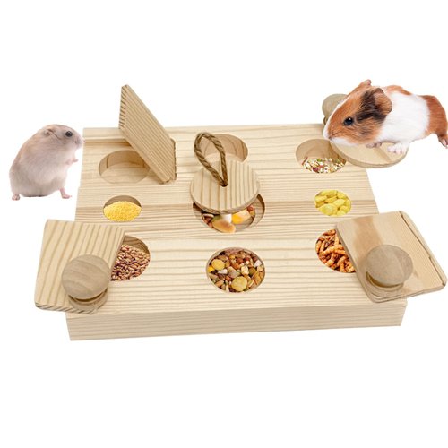 MUYG Wooden Hamster Foraging Toys,Enrichment Foraging Toy Guinea Pig Interactive Hide Treats Puzzle Snuffle Game Small Animal Chew Toys for Chinchilla Rat Bunny Hedgehog Gerbils