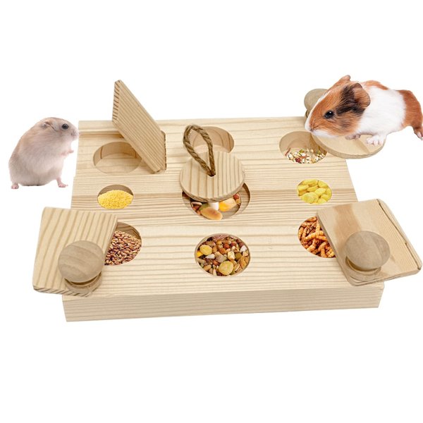 MUYG Wooden Hamster Foraging Toys,Enrichment Foraging Toy Guinea Pig Interactive Hide Treats Puzzle Snuffle Game Small Animal Chew Toys for Chinchilla Rat Bunny Hedgehog Gerbils