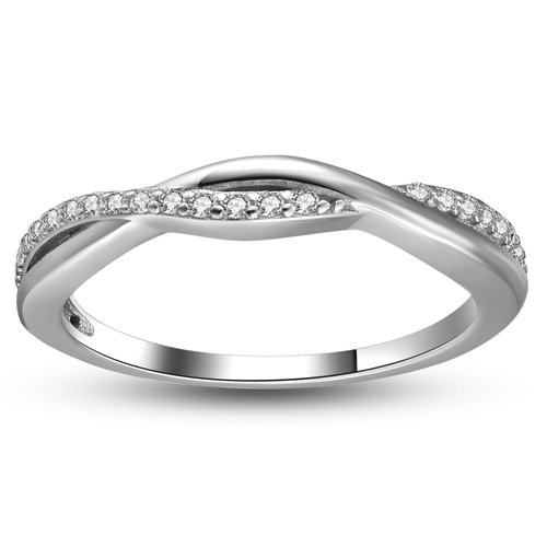 Half Eternity Twisted Wedding Band for Women by Ginger Lyne White Gold 925 Sterling Silver Wedding Rings CZ Stackable Rings Promise Ring for Her Anniversary Cubic Zirconia Engagement Rings for Women