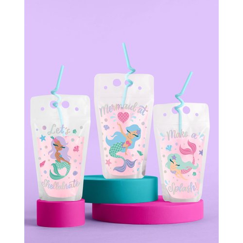 xo, Fetti Mermaid Drink Pouches - 16 count | Mermaid Birthday Party Supplies, Mermazing Baby Shower, Magical Party Favors