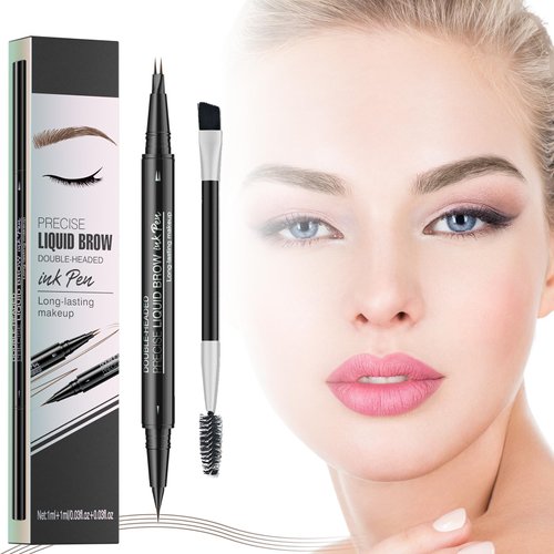 Eyebrow Pen, 2-in-1 Dual-Ended Eyebrow Pencil, Microblading Brow Pencil with Dual-ended Eyebrow Brush, Eye Brow Pencils for Women, Create Natural Eyebrows, Long Lasting (brown)