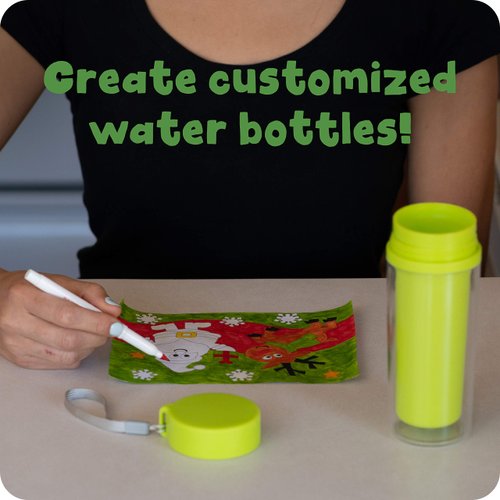 READY 2 LEARN Christmas Crafts - Design Your Own Travel Mugs - Set of 2 - Christmas Crafts for Kids - Reusable 11 oz Water Bottles - BPA Free