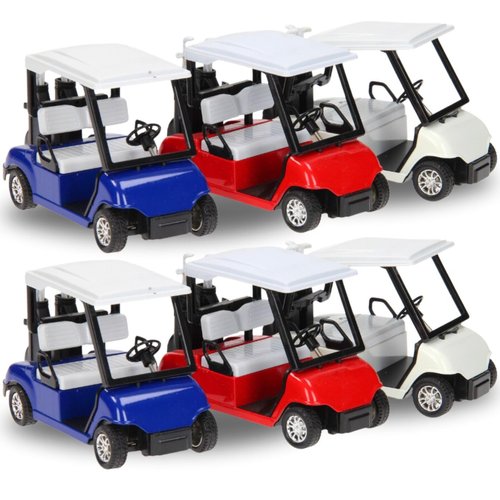 6 Pack: Diecast Golf Carts Toy with Clubs, Alloy Metal Mini Model 1:20 Scale Golfcart Pullback Vehicles for Golfing Themed Office Desk Decor, Birthday Party Cake Decorations (4.75 Inches)