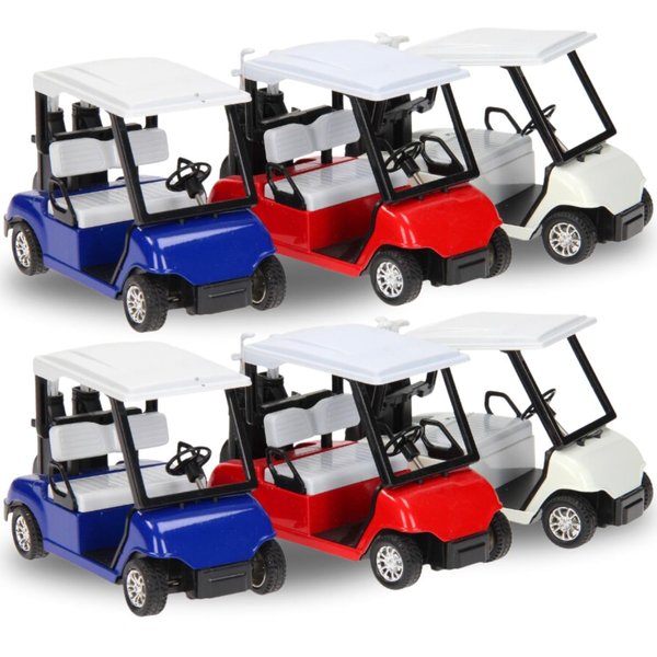 6 Pack: Diecast Golf Carts Toy with Clubs, Alloy Metal Mini Model 1:20 Scale Golfcart Pullback Vehicles for Golfing Themed Office Desk Decor, Birthday Party Cake Decorations (4.75 Inches)