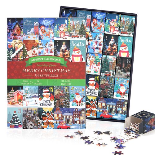 Advent Calendar 2024 Christmas Puzzle for Adults and Kids, 24 Days-1008 Pieces Christmas Countdown Calendar Puzzles, Funny Holiday Puzzles for Adults and Kids as Christmas Decor