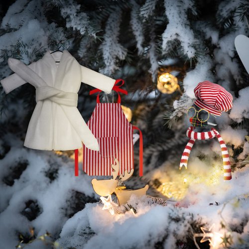 8 Pcs Christmas Elf Doll Accessories Set with Christmas Sleeping Bag, Bathrobe, Apron and Chef Hat, Scarf, Glasses, Christmas Elf Hammock Xmas Accessory for Doll Decorations (Green Stripes)