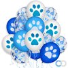 35 Pieces Paw Print Balloons Set 12 Inches Blue White Latex Confetti Balloons with 2 Pieces Ribbons for Birthday Wedding Baby Shower Celebration Graduation Party Balloons (Blue Series)