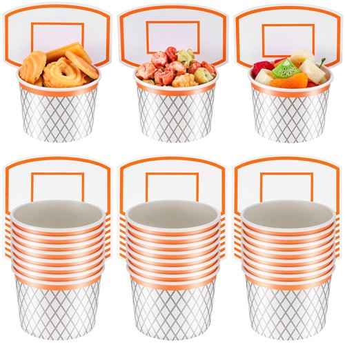 APLZGMG Basketball Hoop Snack Cups, 24 Sets Basketball Hoop Paper Treat Cups Basketball Party Supplies Disposable Treat Food Bowls Kids' Party Paper Cups for Basketball Themed Party Decorations