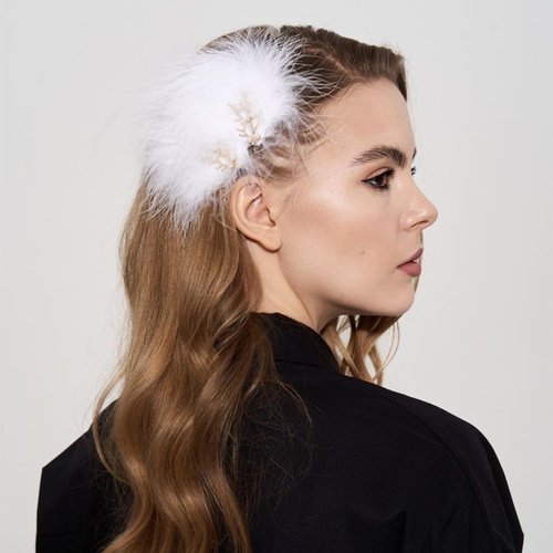 Generic 4Pcs Feather Hair Clip Artificial Swan Ostrich Pearl Rhinestones Ballet Style Hair Pins for Women Girls Bride Wedding Party Festival Stage Performance Hair Accessories, White
