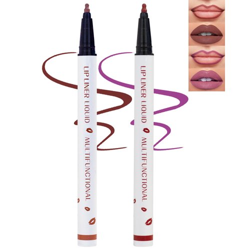 Lip Stain Marker Pen,2 Colors Brown Pink Lip Liner Pencil,Matte Lip Tint Stain Liquid Lipstick,Longlasting Waterproof Precise Chisel Tip Smooth Lipliner,Natural Lip Color Makeup Gift for Women-06+08
