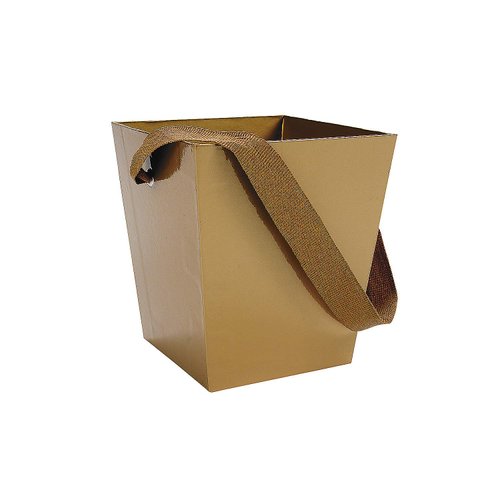 Fun Express - Gold Cardboard Bucket W/Ribbon Handle for Wedding - Party Supplies - Containers & Boxes - Paper Boxes - Wedding - 6 Pieces