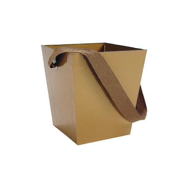 Fun Express - Gold Cardboard Bucket W/Ribbon Handle for Wedding - Party Supplies - Containers & Boxes - Paper Boxes - Wedding - 6 Pieces