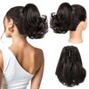 Flufymooz Ponytail Extension, 8 inch Short Claw Ponytail Extension Wavy Curly Jaw Clip in Pony tails Hair Extension Natural Synthetic Hairpiece for Women (Black Brown)