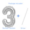 FINGCRO Silver Foil Balloons Number 3, 42 inch