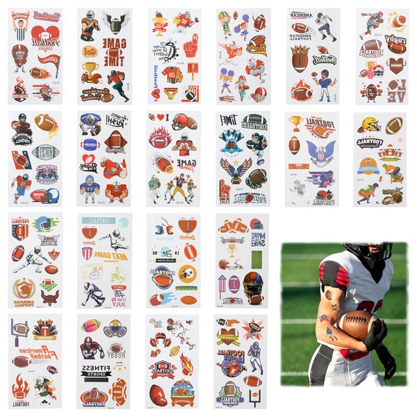 20Pcs Football Tattoos Temporary, Football Tattoos for Kids, Football Face Stickers, Soccer Tattoos Temporary for Kids, Cheer Stickers for Football Themed Party Favors Football Game Accessories
