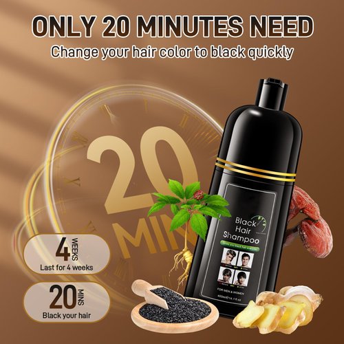 Mustache & Beard Dye for Men, Men's Black Beard Dye for Gray Hair, Beard Color & Hair Dye Shampoo 2 in 1 for Men, Long Lasting Beard Coloring, Black Hair Shampoo, Simple to Use - Last 30 days 13.5 Oz.