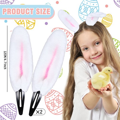Whaline 2 Pair Easter Fluffy Ears Hair Clips White Rabbit Ear Hair Pins Cute Bunny Ear Shape Alligator Snap Hair Barrettes for Toddlers Girls Kids Easter Dress Cosplay Costume Party Hair Accessories
