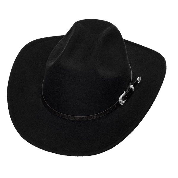 Western Cowboy Hat for Men Women - Classic Felt Wide Brim Fedora Hat with Belt Buckle Black