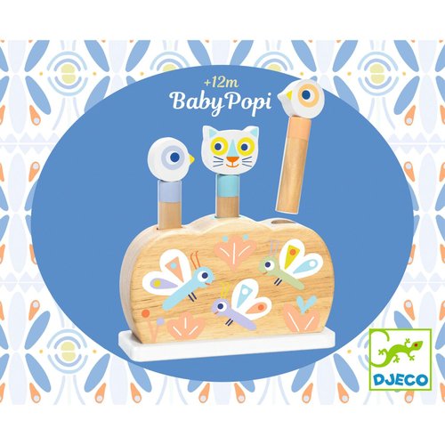 DJECO BabyPopi Wooden Pop Up Toy - Cute Animal Themed Wooden Shapes for Toddlers - Improves Color Recognition & Motor Skills, Perfect for Gifts - Fun Baby Toys for Girls & Boys, 12 Months+