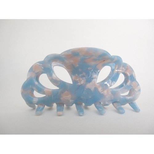 Generic Sky blue and white pink marbled hair claw clip for medium fine hair