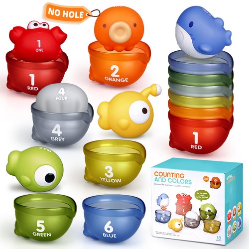 Water Pool Toys for Toddlers 1-3, No Hole Bathtub Baby Bath Toys for Kids with Sorting & Stacking Bowls, Infants Water Table Toys for Babies 6-12 Months, Montessori Sensory Learning Gifts