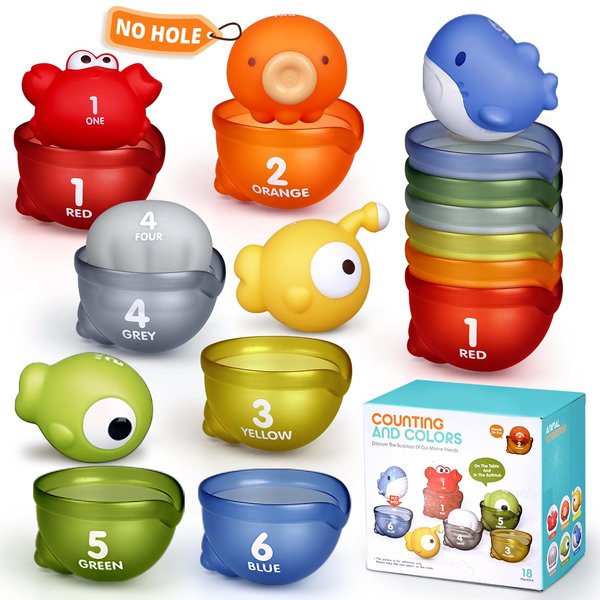 Water Pool Toys for Toddlers 1-3, No Hole Bathtub Baby Bath Toys for Kids with Sorting & Stacking Bowls, Infants Water Table Toys for Babies 6-12 Months, Montessori Sensory Learning Gifts