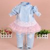 Yao Baby Girls Denim Clothing Sets 3 Pieces Sets T Shirt Denim Jacket and Jeans