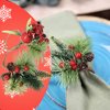 Angel Isabella Christmas Collection Napkin Rings - Cloth Napkin Holder For Table Setting, Pinecone Napkin Rings with Berries Accessories & Decor to Match Holiday Dinner Dining Table Top- Set of 6