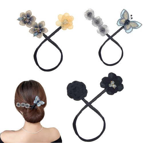 K&Y 3PCS Hair Bun Maker Elegant Flower Butterfly Lazy Hair Curler Bun Maker For Hair Scrunchies Hair elegant bun lazy hair curler bun maker Deft bun Make For Women Girls (style 1)