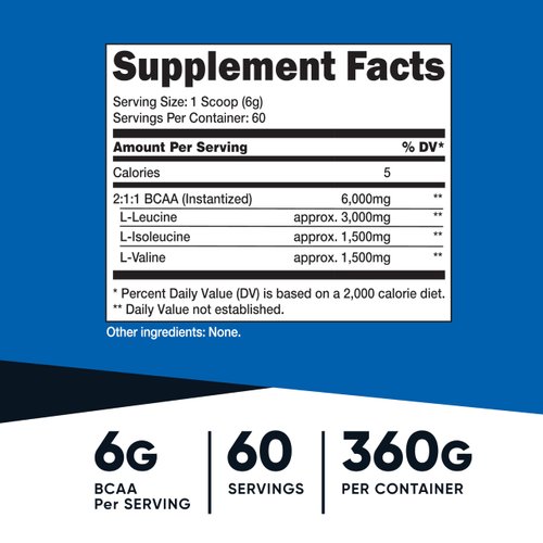 Nutricost BCAA Powder 2:1:1 (Unflavored, 60 Servings) - Vegetarian, Non-GMO, Gluten Free, Branched Chain Amino Acids