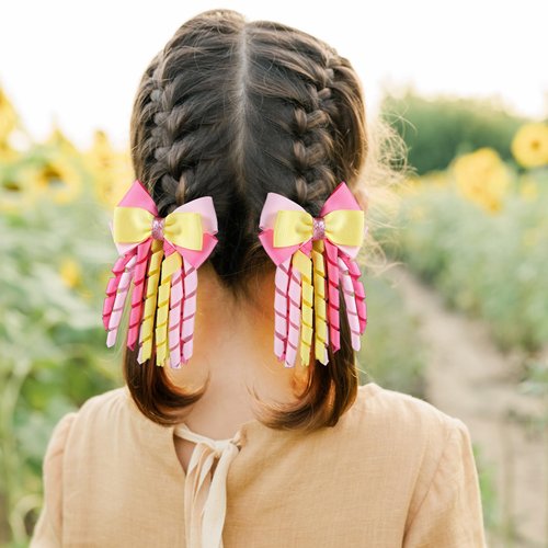 SUPCLIPS Hair Bow Clips 3 Inch Red Curly Grosgrain Ribbon Hairpins Handmade Kids Girls Cheer Hair Accessories for School Prom Party Headpiece