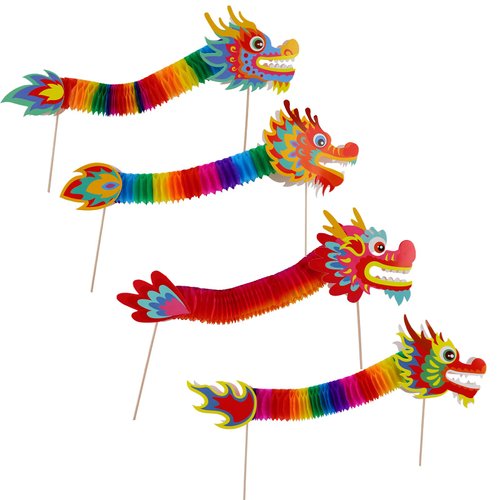 4 Pcs Chinese New Year Paper Dragon Decorations 3D DIY Chinese Paper Dragon Party Decorations for Spring Festival Party Craft Set Supplies