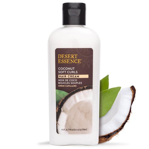 Desert Essence Coconut Soft Curls Hair Cream - Plant-Based Curl Cream for Curly Hair - Silicone-Free - Hydrating with Coconut Oil, Black Oat Extract - Vegan, Gluten-Free, Cruelty-Free, 6.4 oz