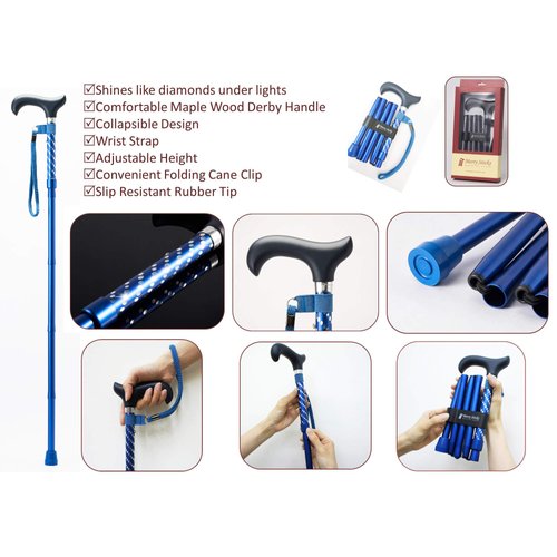 Merry Sticks Designer Folding Adjustable Walking Cane, Dazzling Red